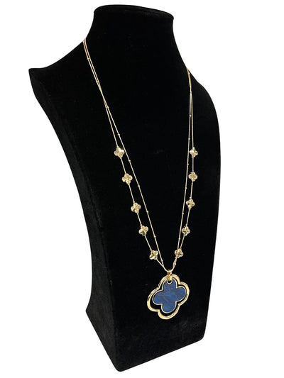 Gold & Blue Long Statement Necklace