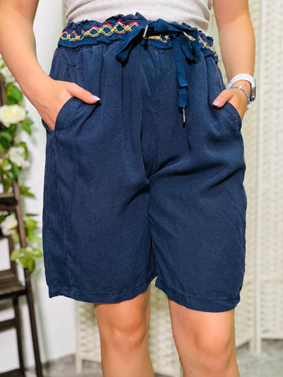 "BETH" Knee Length Shorts-Navy