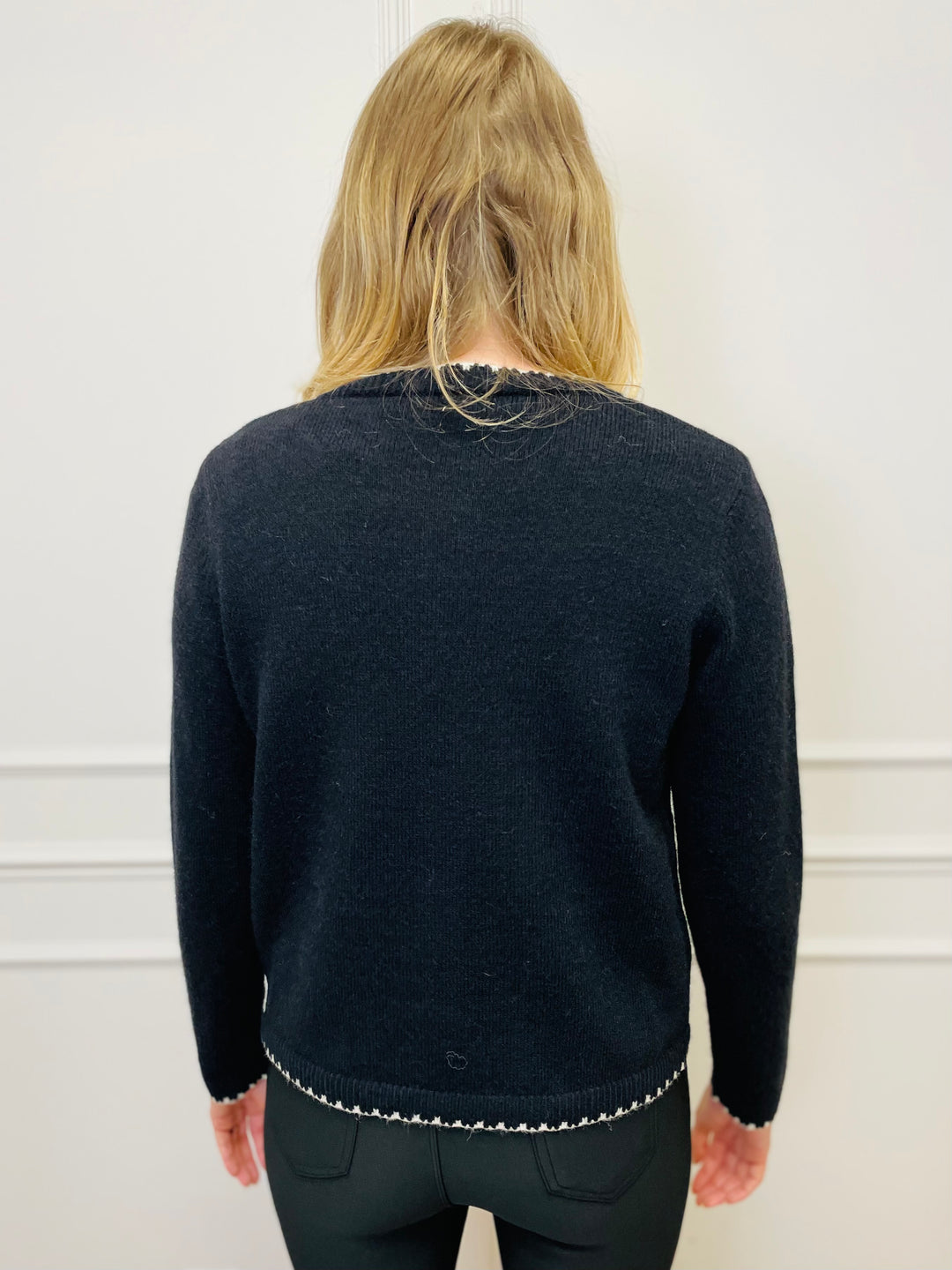 "HELENA" Two Tone Cardigan-Black & Cream