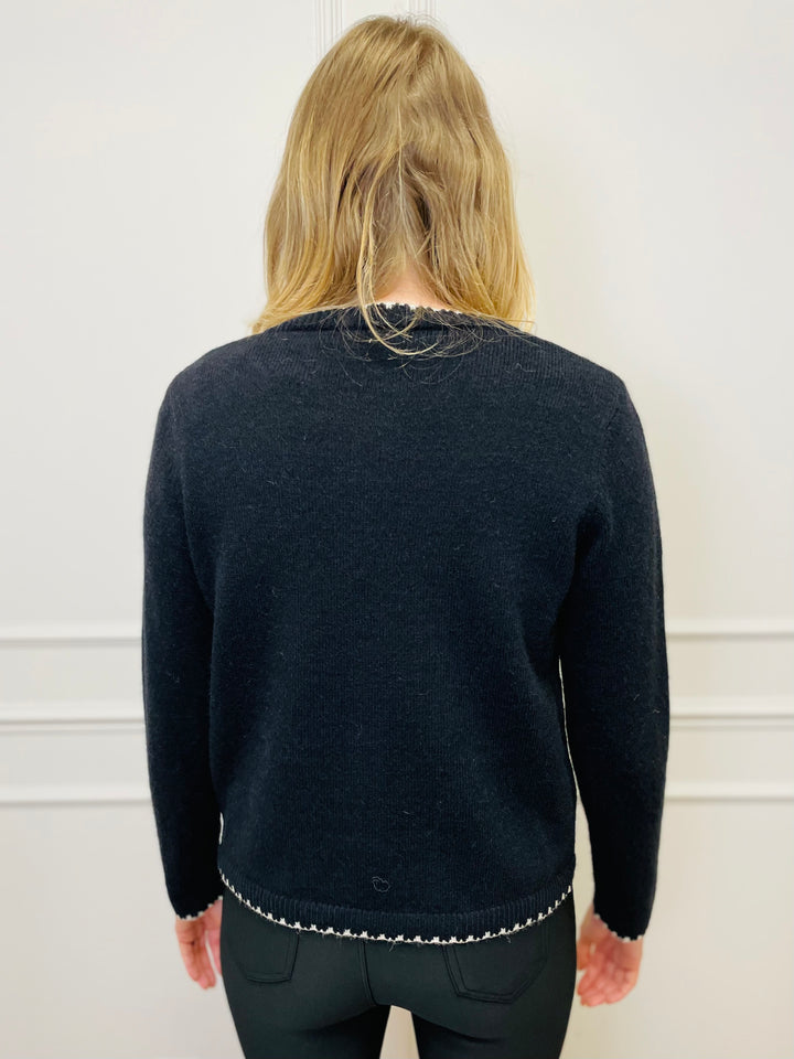 "HELENA" Two Tone Cardigan-Black & Cream