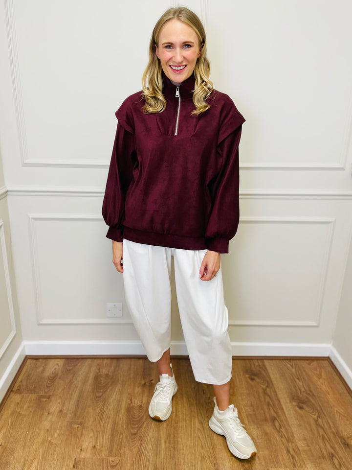 "BEATRICE" Half Zip Top-Wine