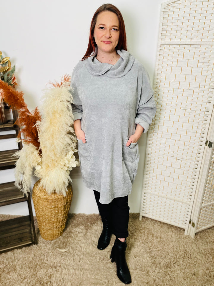 "ARIANA" Corduroy Tunic-Silver