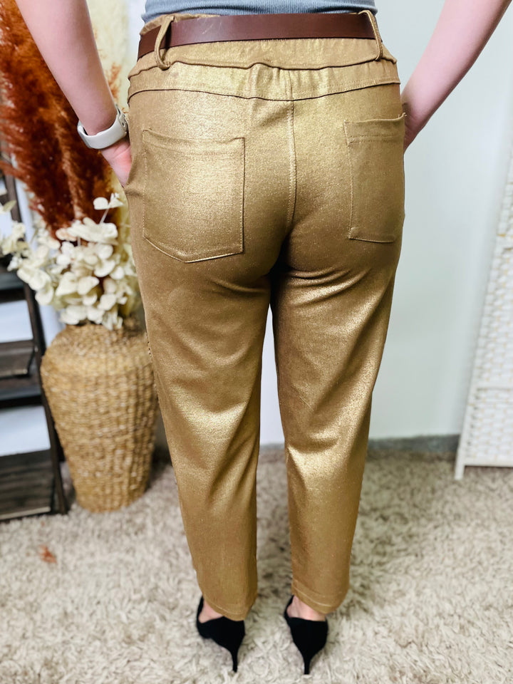 "GIANNA" Tapered Trousers-Metallic Gold