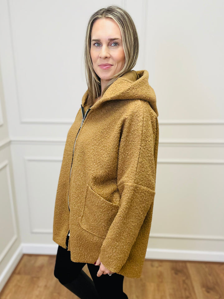 "ARLENE" Hooded Zip Coat-Camel