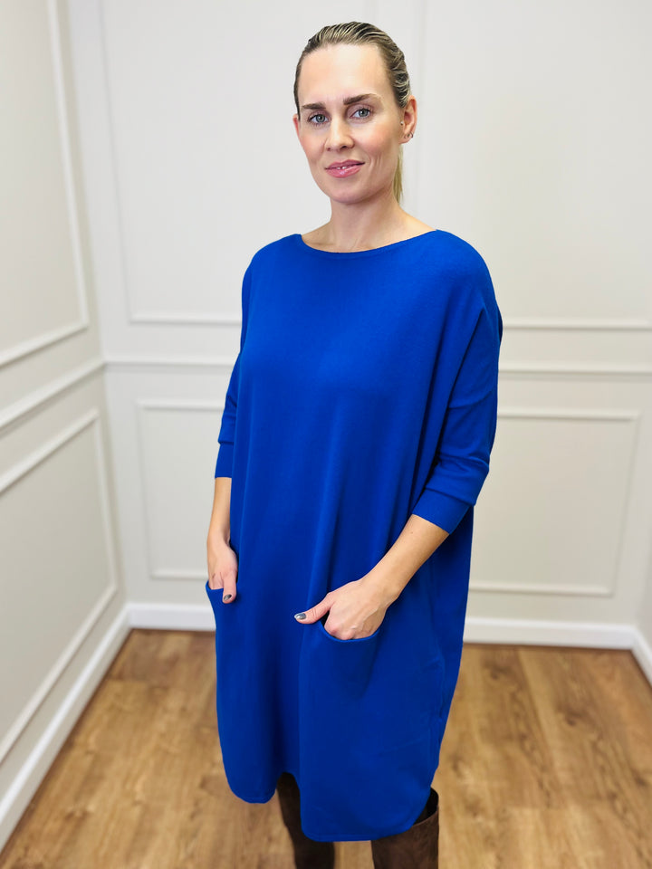 &quot;RUBY&quot; Fine Knit Dress-Blue