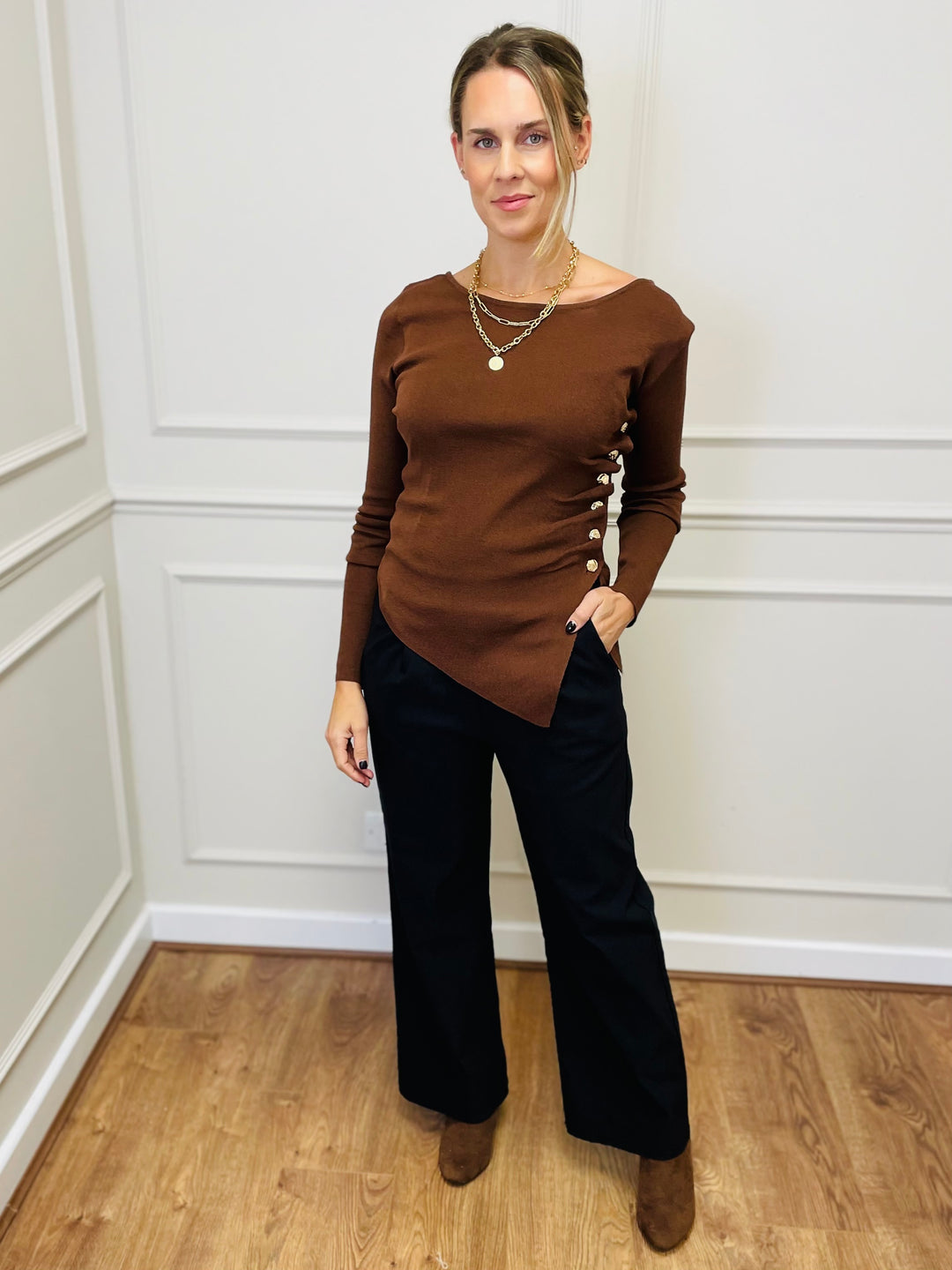 "ELOISE" Fine Knit Top-Brown