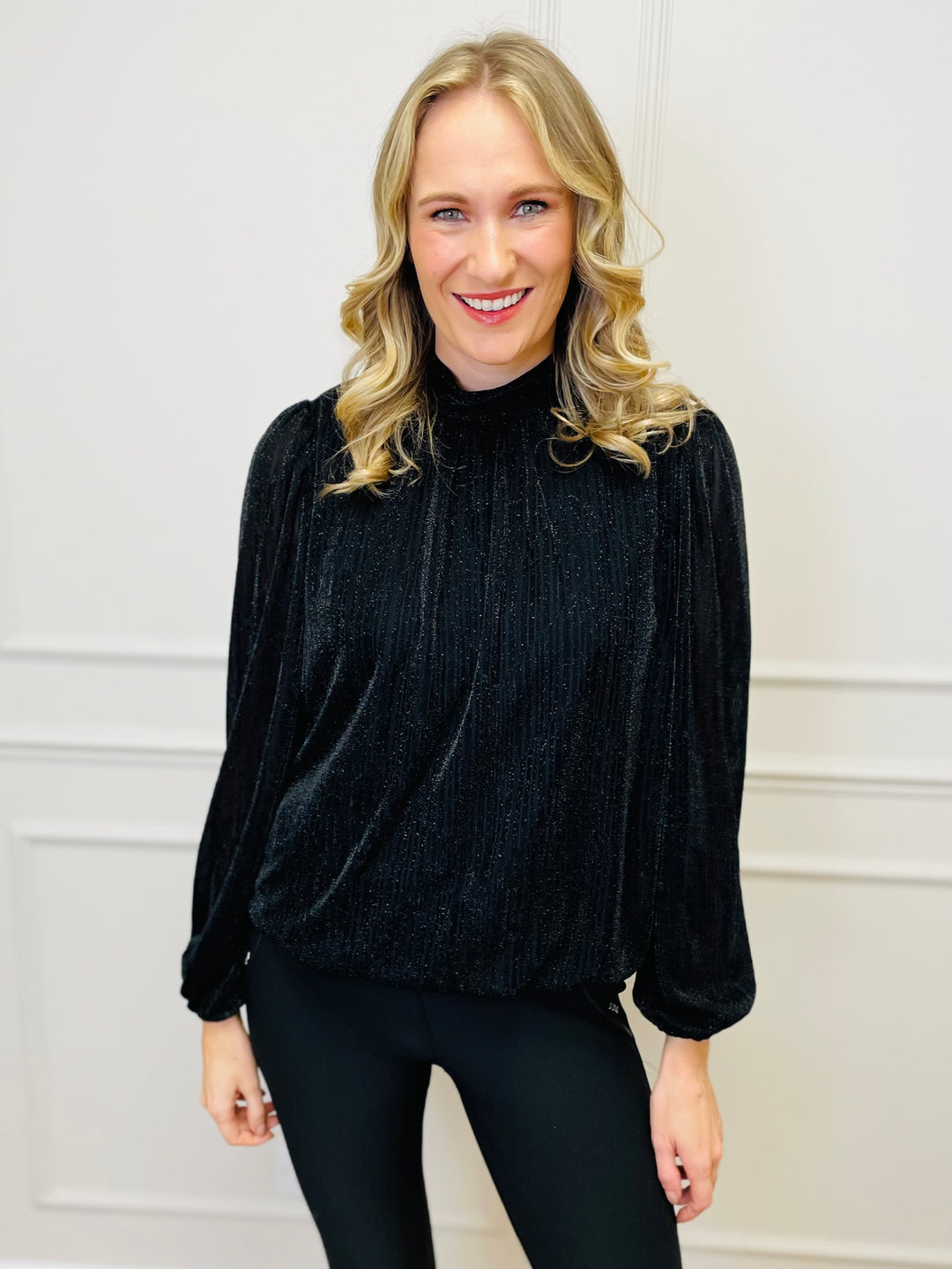 "PAULINA" Sparkle Blouse-Black