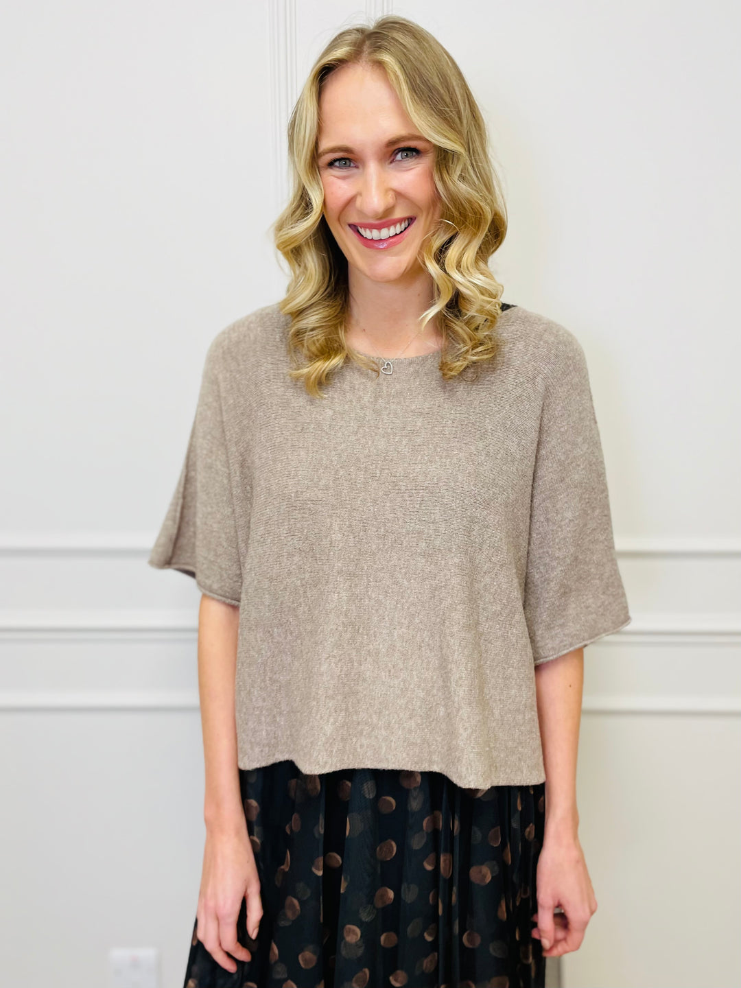 "ALICE” Short Sleeve Fine Knit-Mocha