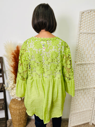 "GABBY” Lace Shirt-Lime Green