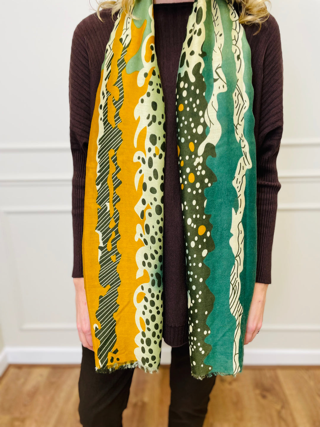 No.116 Animal Print Scarf-Mustard & Green