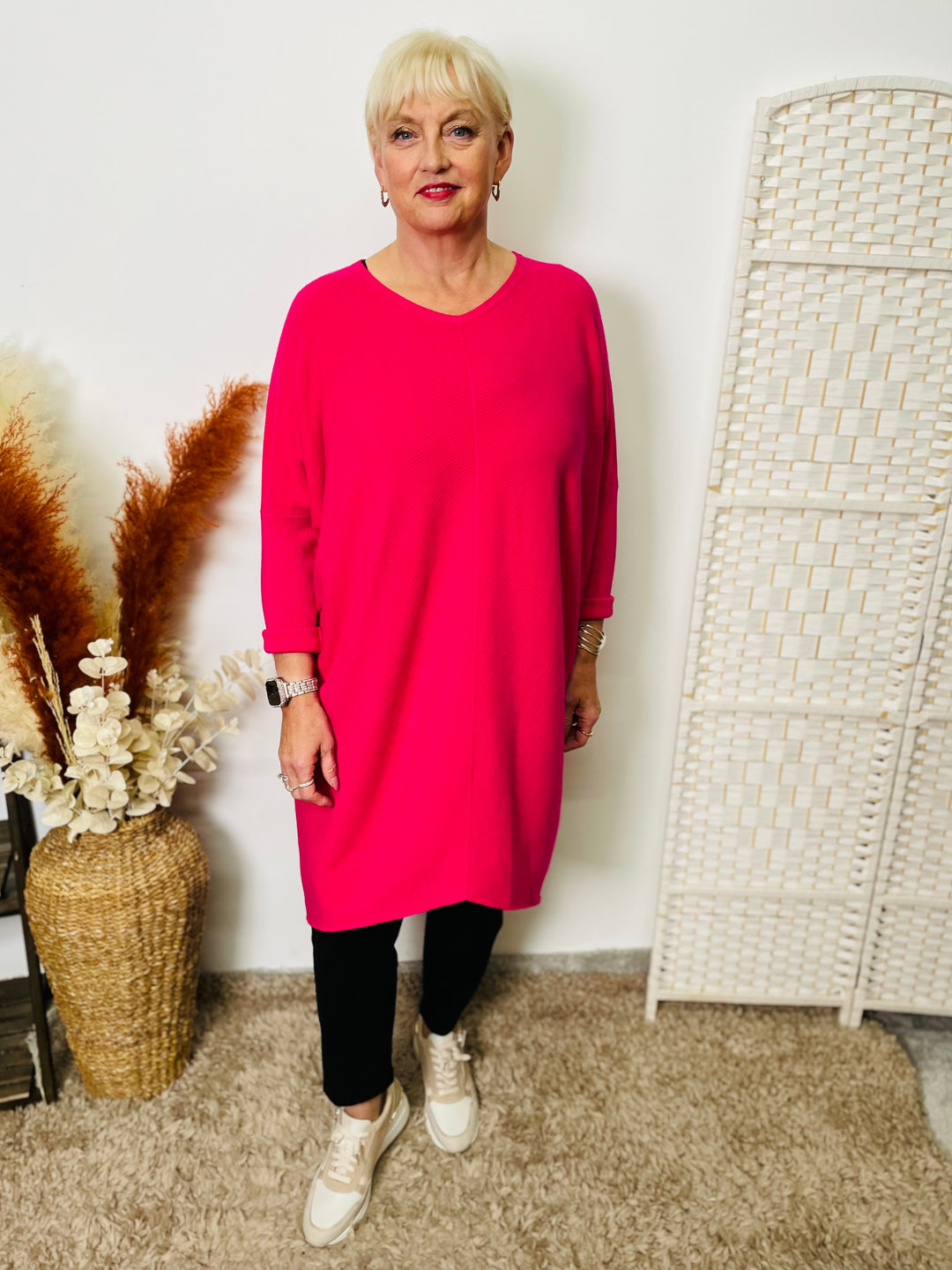 "MACY" Knitted Jumper Dress-Pink