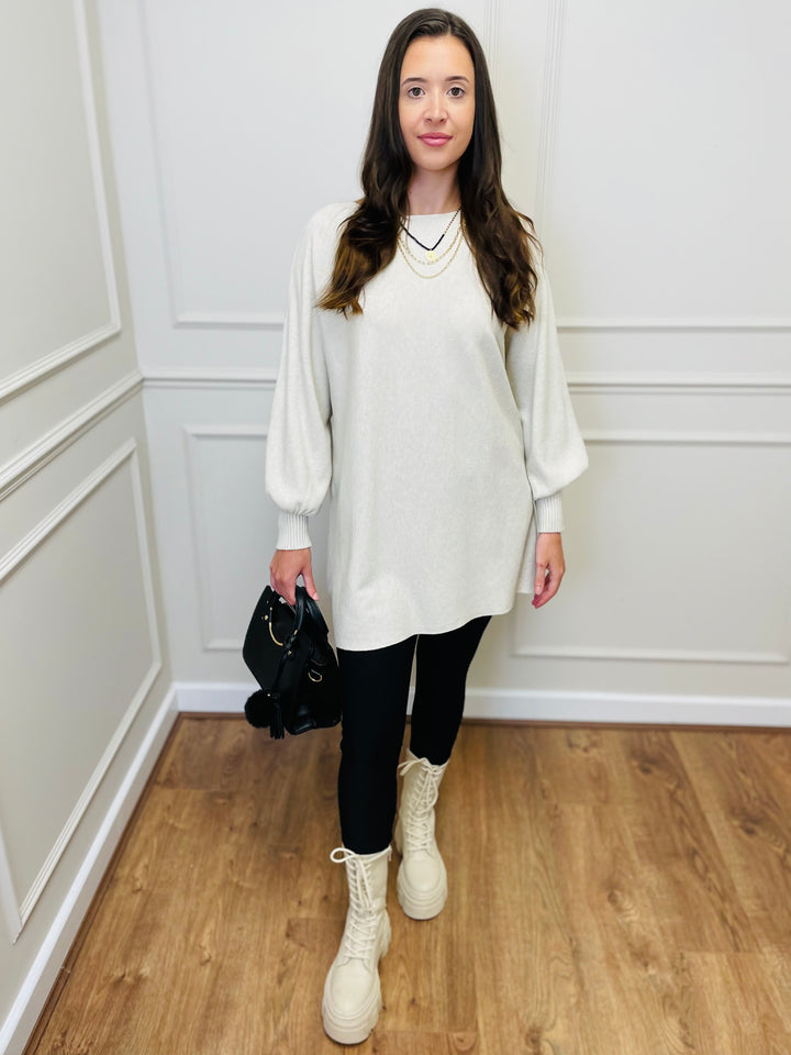 "EVELYN" Button Back Dress-Cream