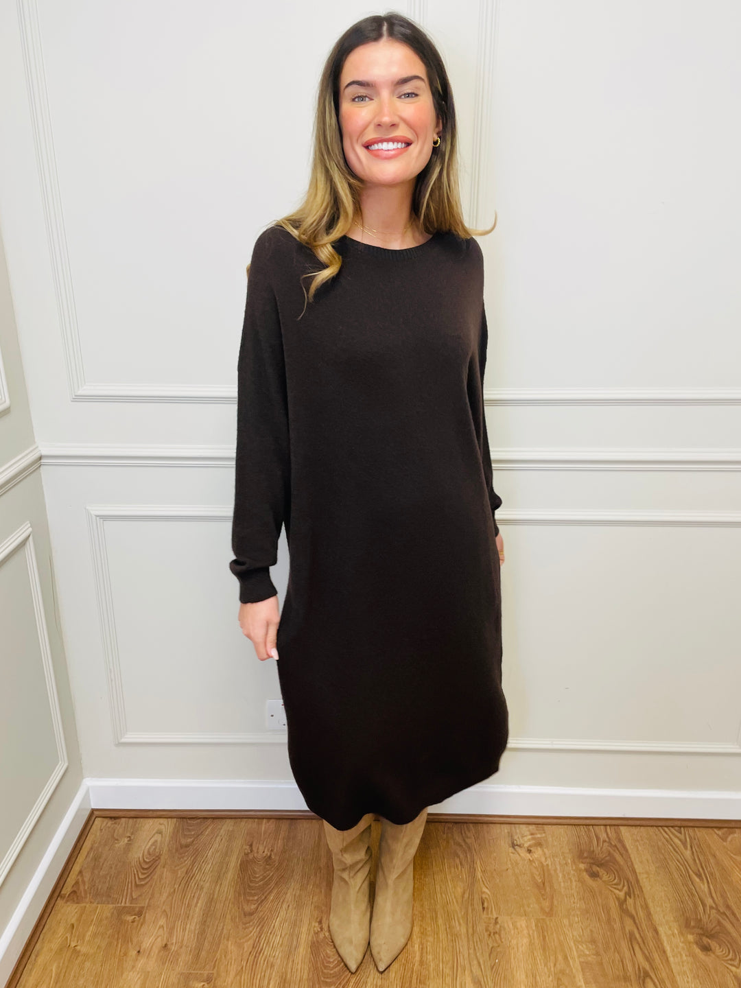 "SANDY" Luxury Jumper Dress-Brown