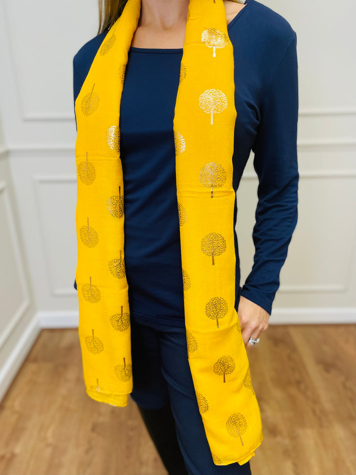 No.120 Tree Print Scarf-Yellow & Grey