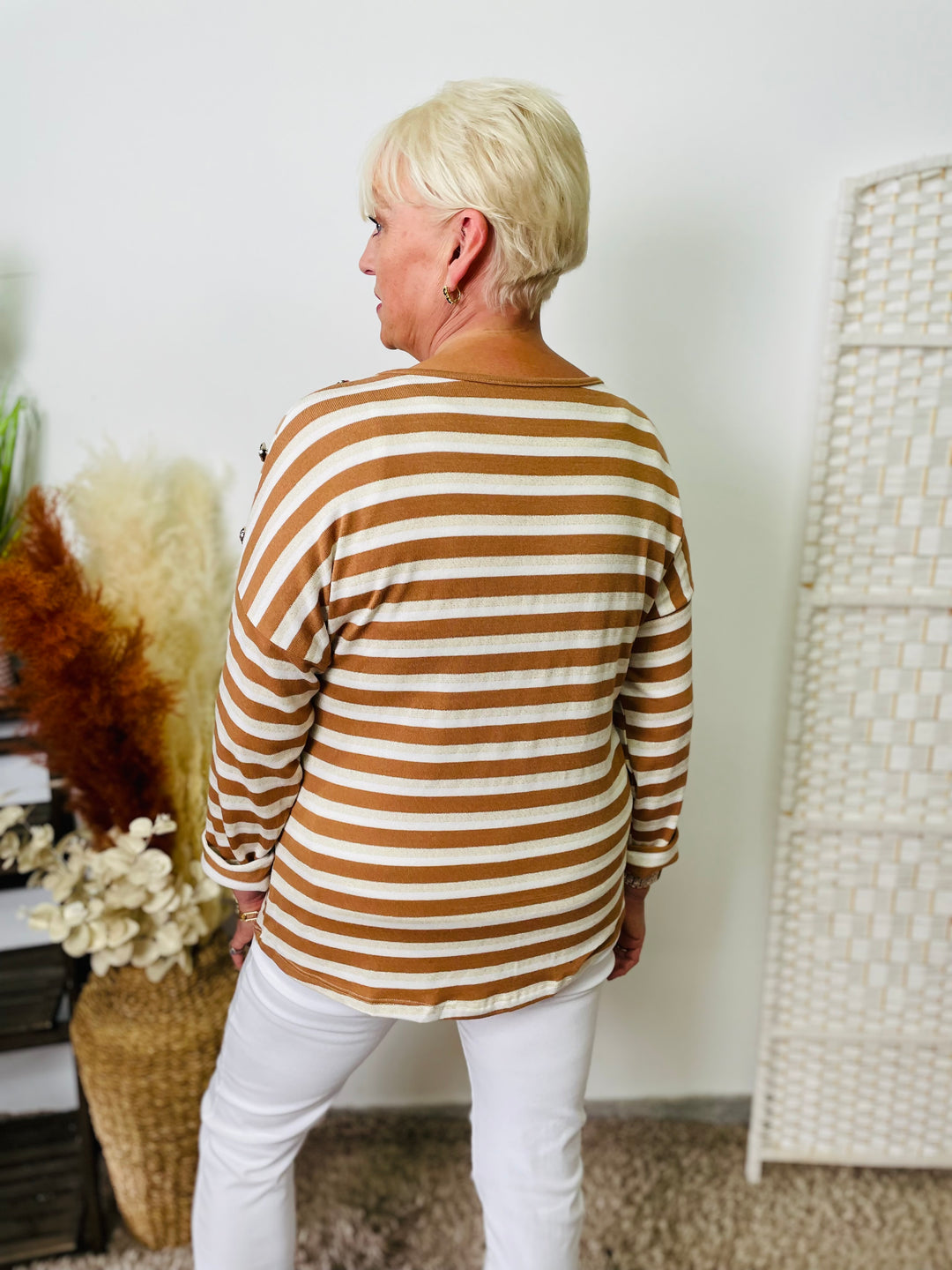 "REESE" Stripe Print Jumper-Cream & Tan