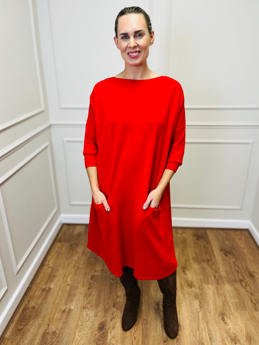 "RUBY" Fine Knit Dress-Red