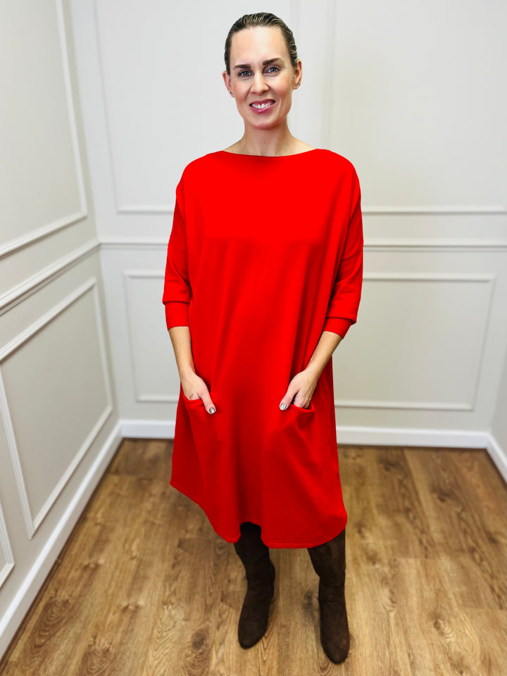 "RUBY" Fine Knit Dress-Red
