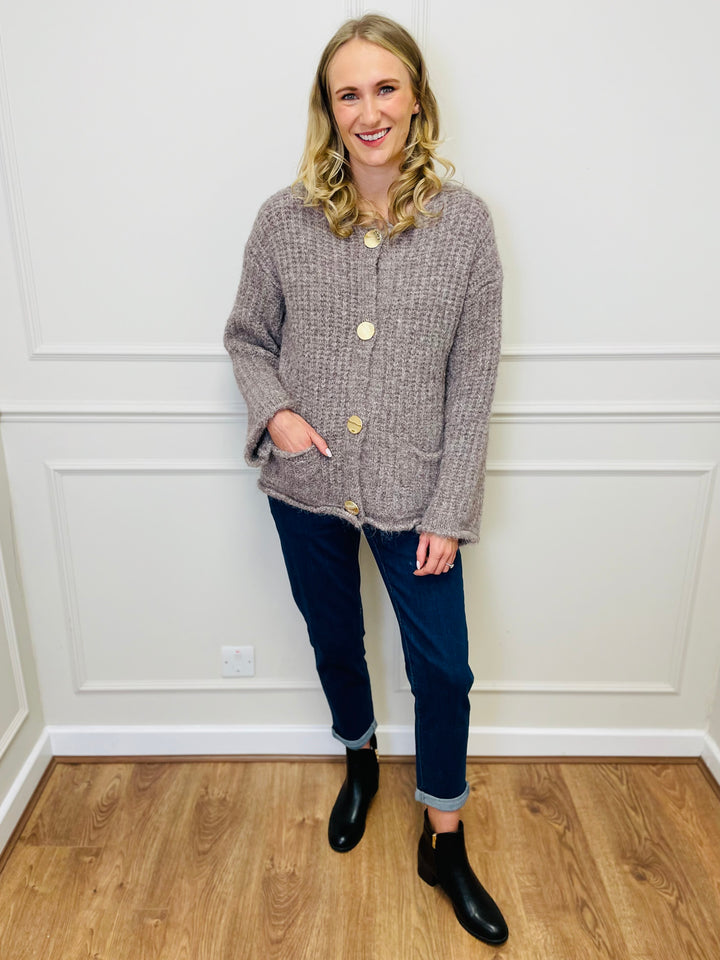 "KEILY” Chunky Knit Cardigan-Mocha