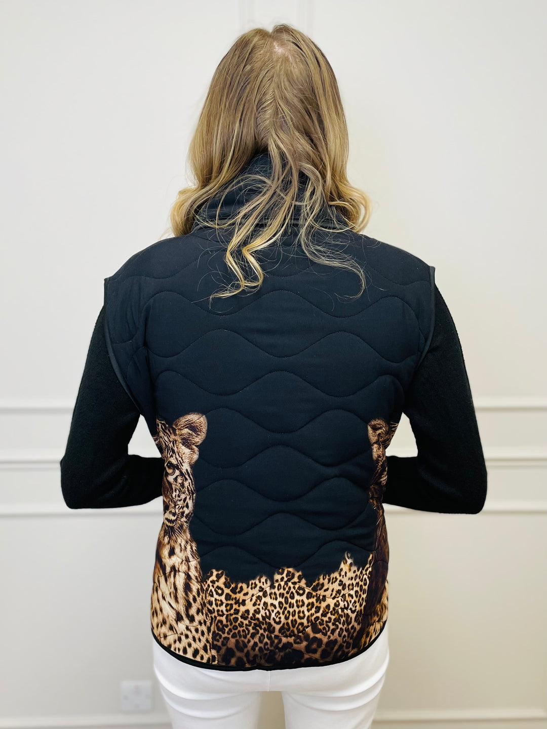 "HEIDI" Quilted Leopard Gilet-Black