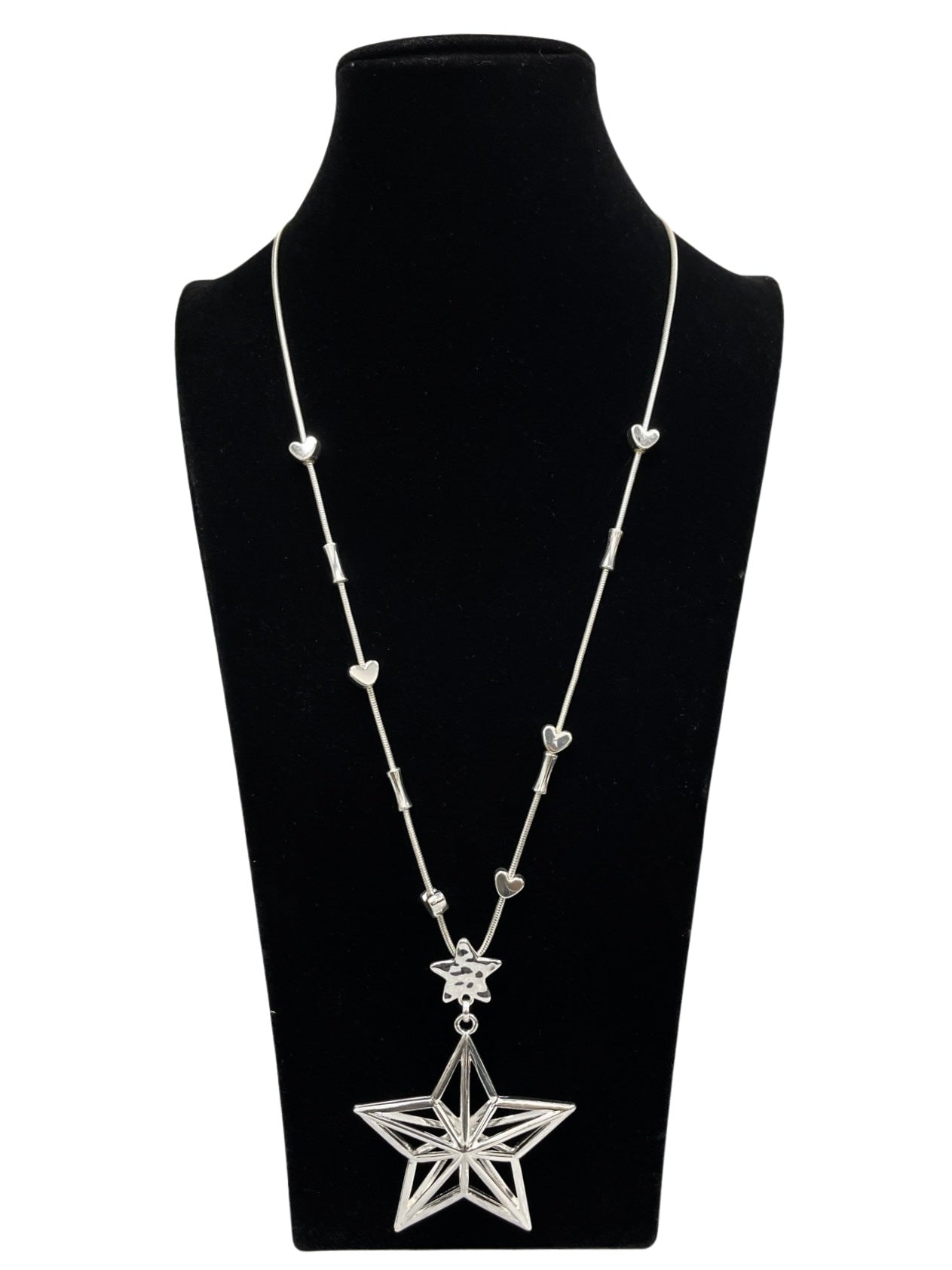 Silver Star Long Statement Necklace