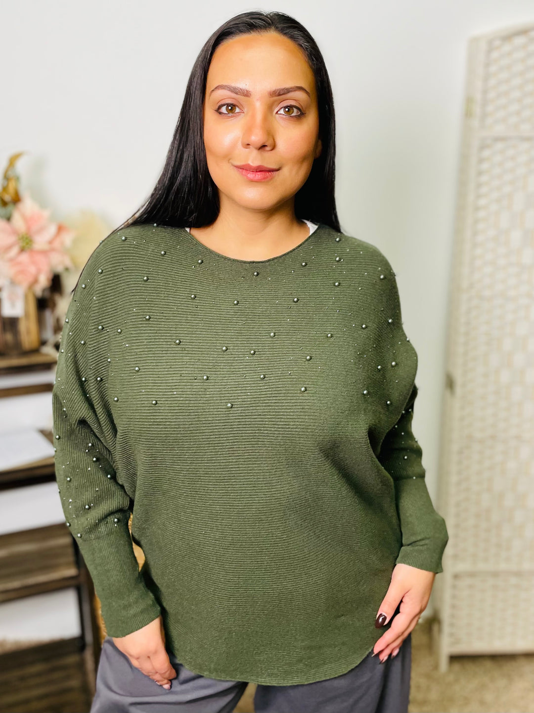 "MIRIAM" Pearl Jumper-Green