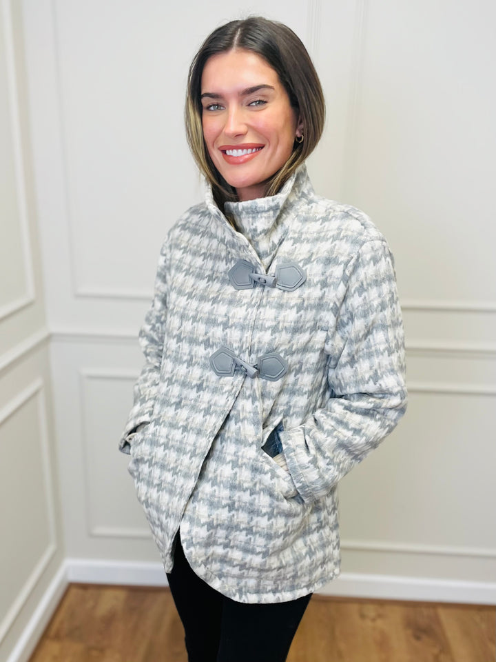 "SAMIRA" Houndstooth Coat-Grey & Cream
