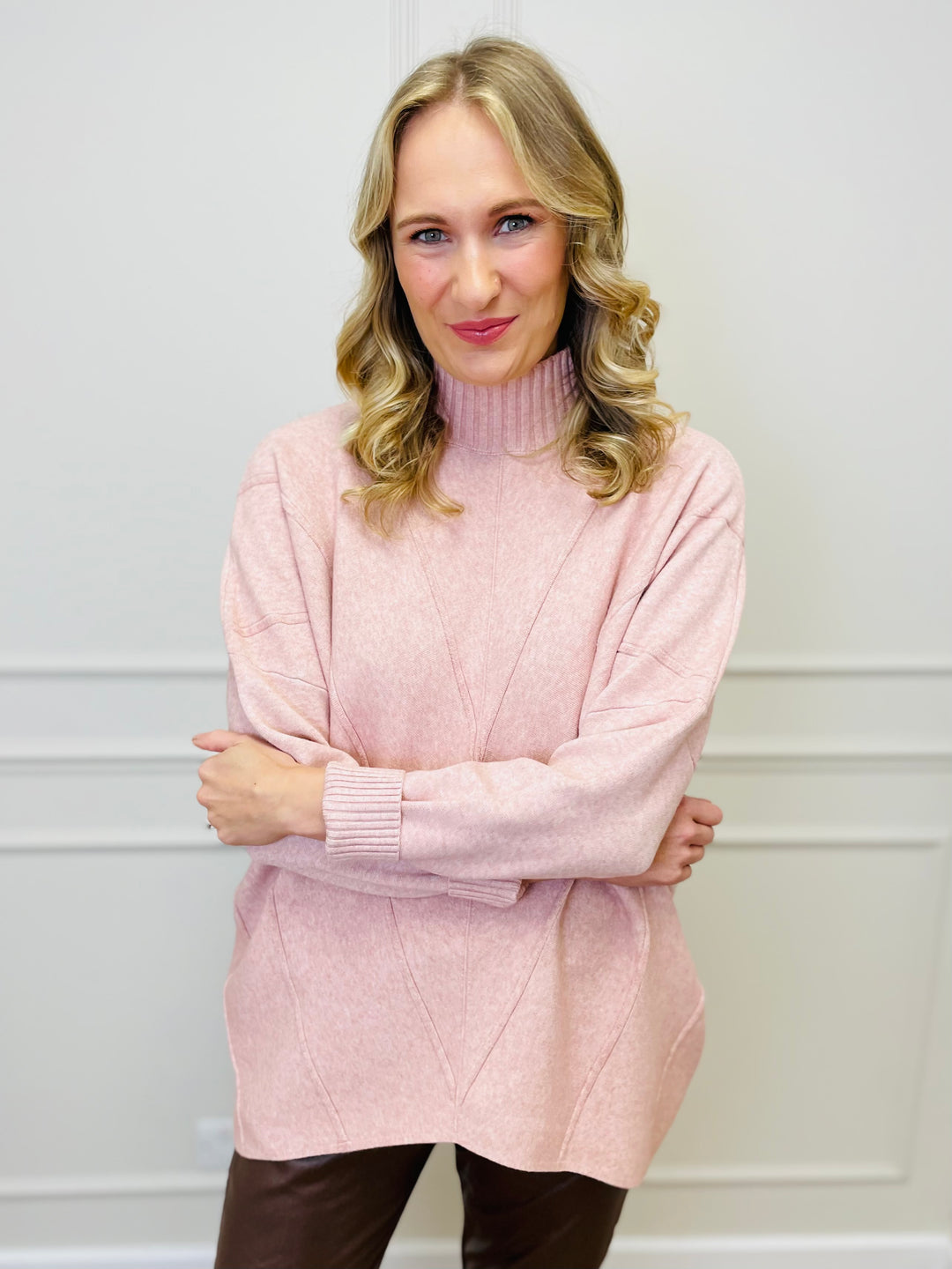 "BLAKE" Polo Neck Jumper-Pink