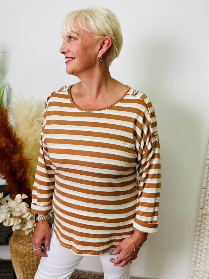 "REESE" Stripe Print Jumper-Cream & Tan