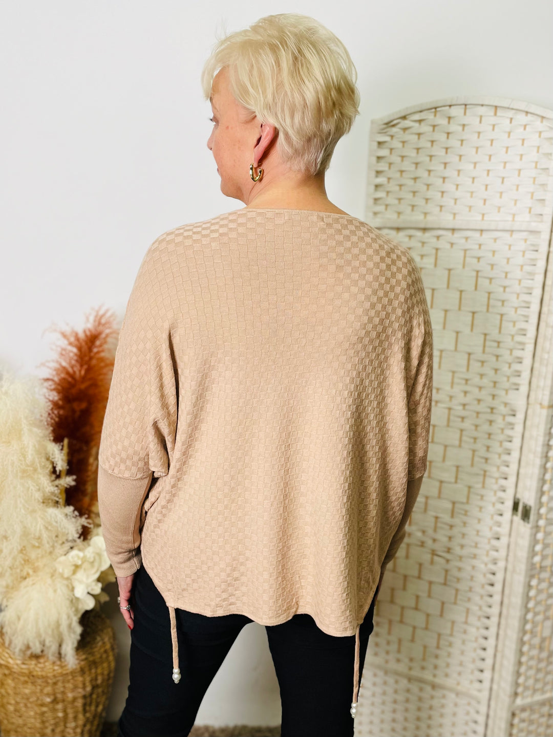 "LACEY" Basket Weave Jumper-Camel