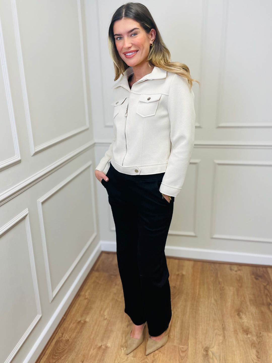 "ESTELLA" Biker Jacket-Cream