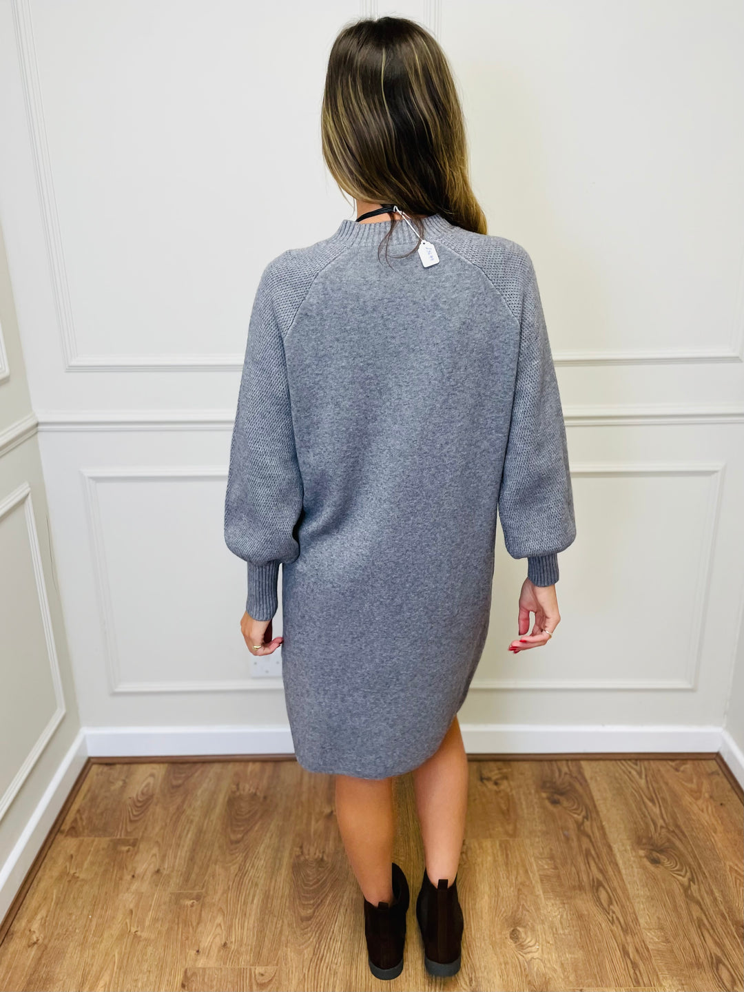 "TAYLOR" Pocket Knit Midi Dress-Silver