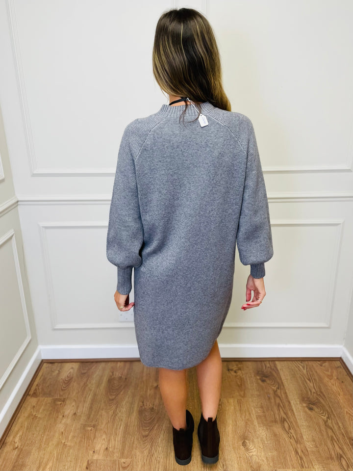 "TAYLOR" Pocket Knit Midi Dress-Silver