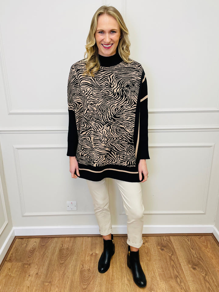 "KIKI" Animal Print Jumper-Black & Tan