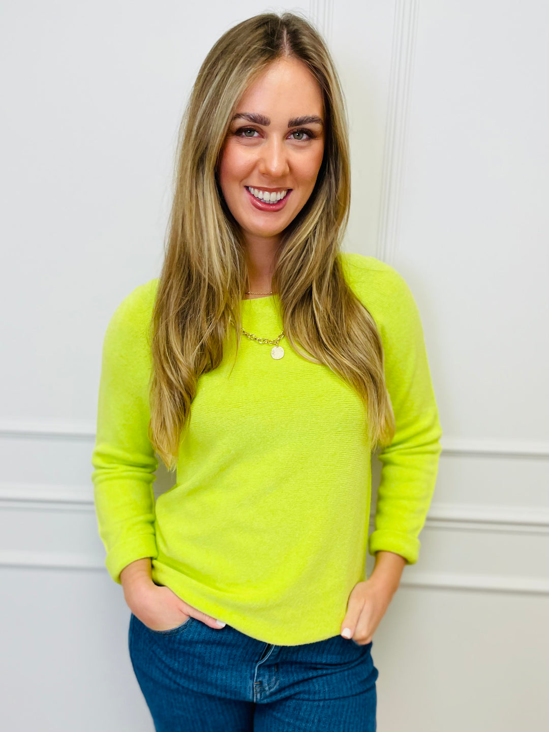 "MAGNOLIA" Fine Knit Jumper-Lime Green