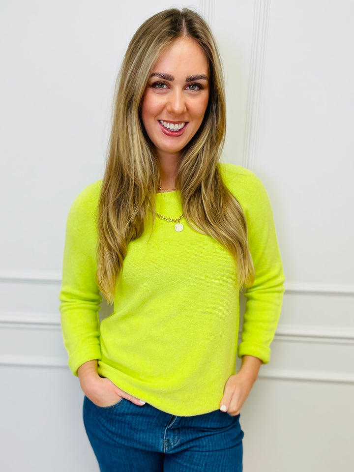 "MAGNOLIA" Fine Knit Jumper-Lime Green