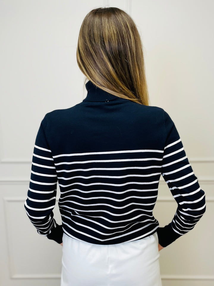 "GRACE" Stripe Print Jumper-Navy & White