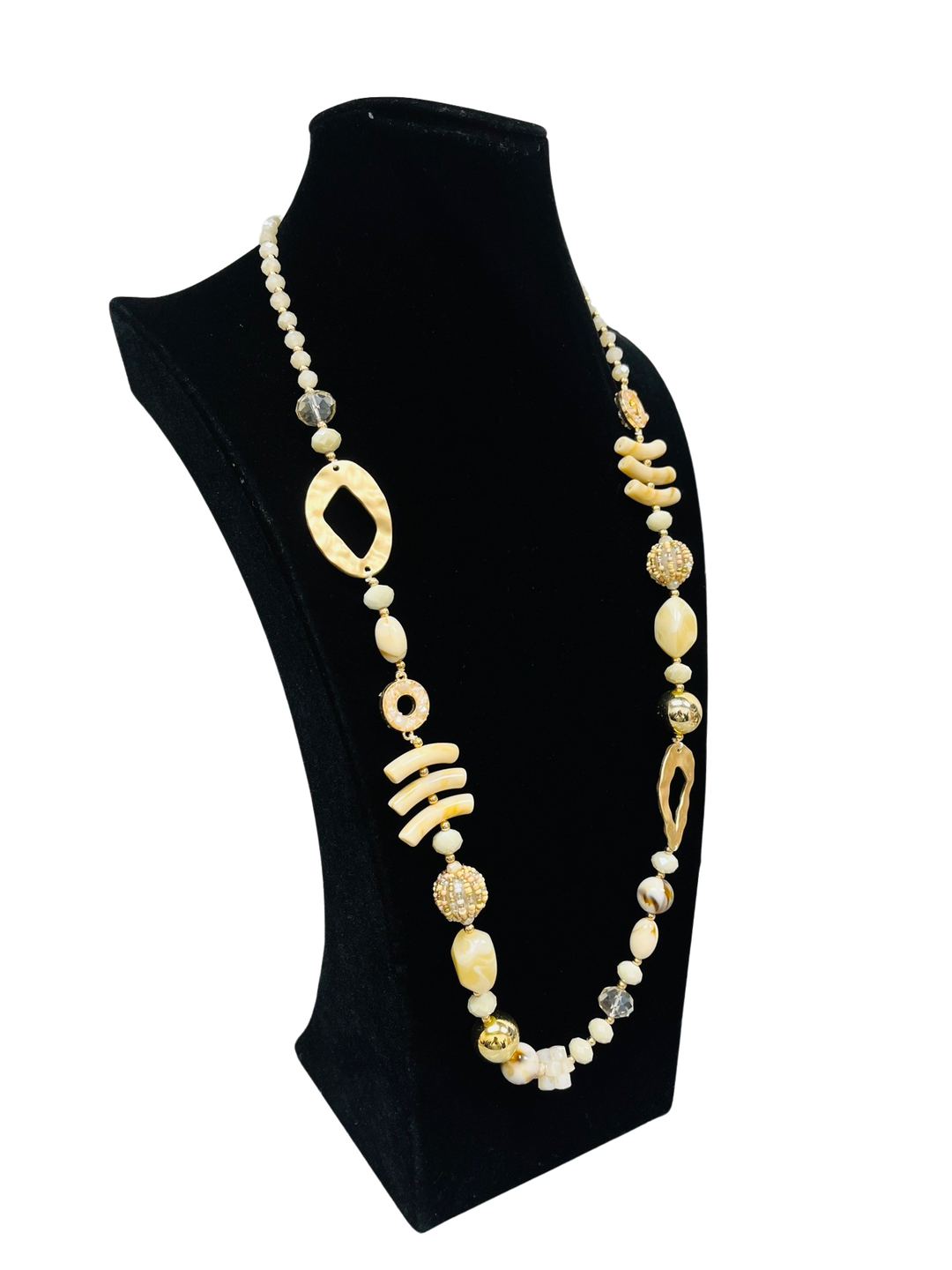 Cream & Gold Long Statement Necklace