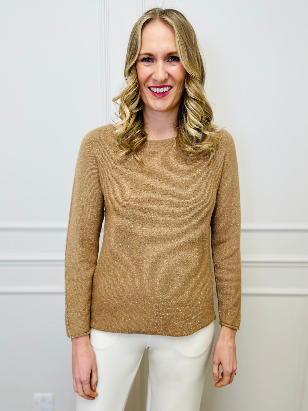 "MAGNOLIA" Sparkle Fine Knit Jumper-Camel