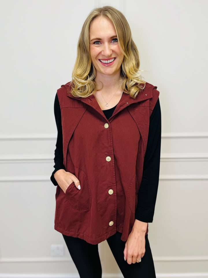 "DIXIE" Cotton Gilet-Burgundy