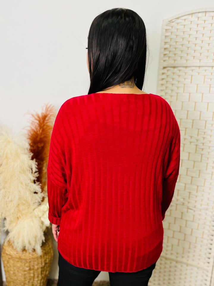 "AMY" Fine Knit Jumper-Red