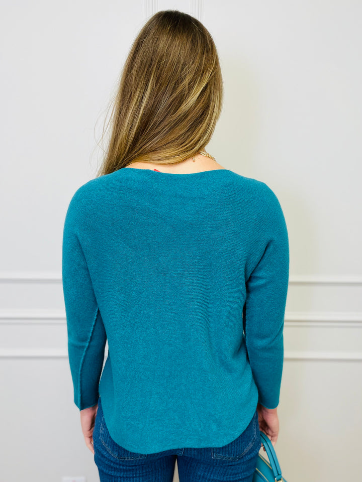 "MAGNOLIA" Fine Knit Jumper-Teal