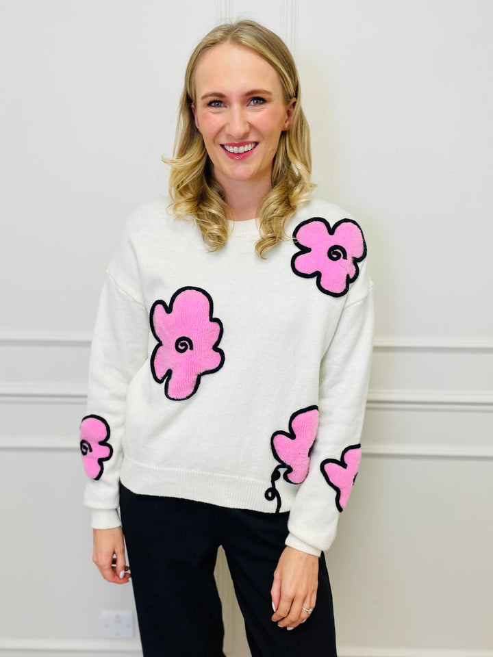 "FLORA" Embroidered Floral Jumper-White