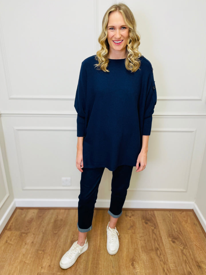 "BETTY" Button Jumper-Navy