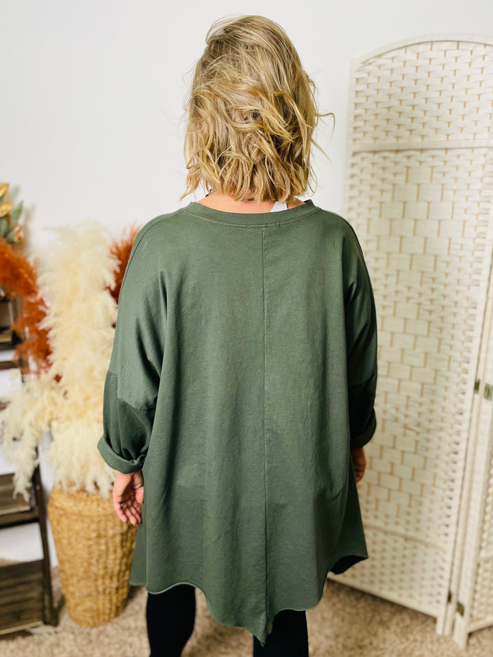 "DEBBIE" Hanky Hem Sweat Top-Green