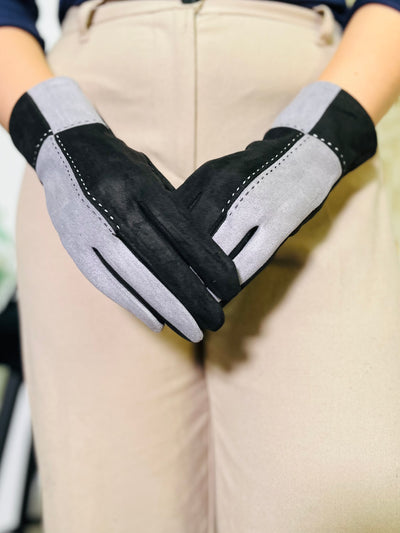 Block Print Gloves-Grey & Black