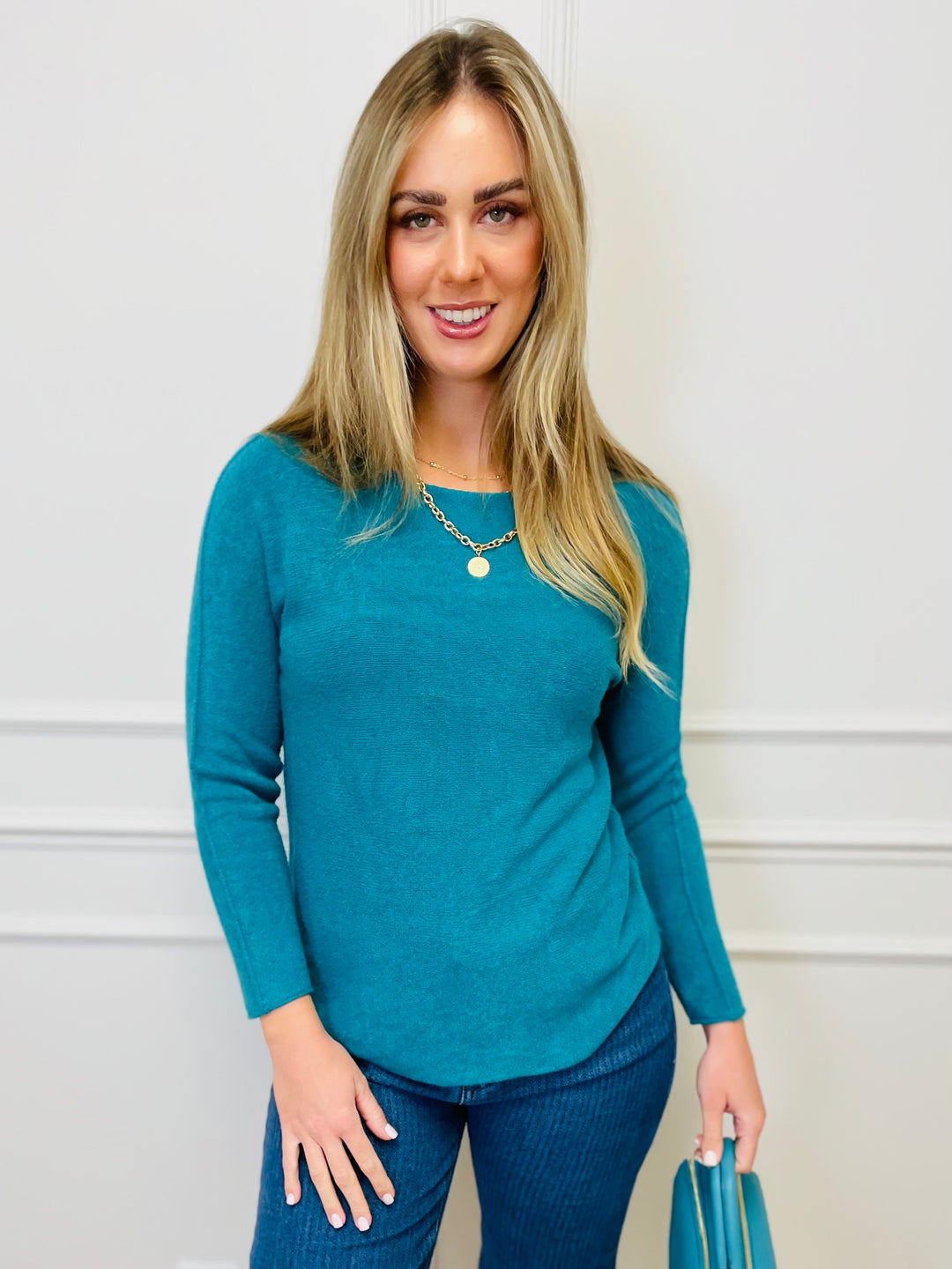 "MAGNOLIA" Fine Knit Jumper-Teal