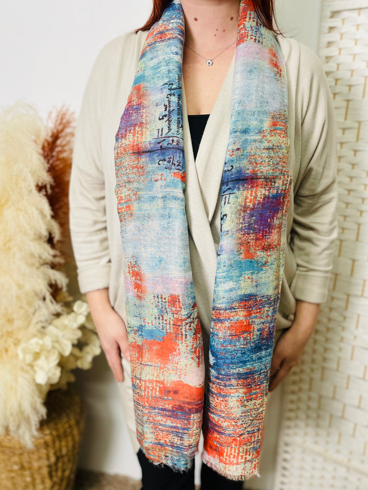 No.75 Artistic Print Scarf-Cream & Orange