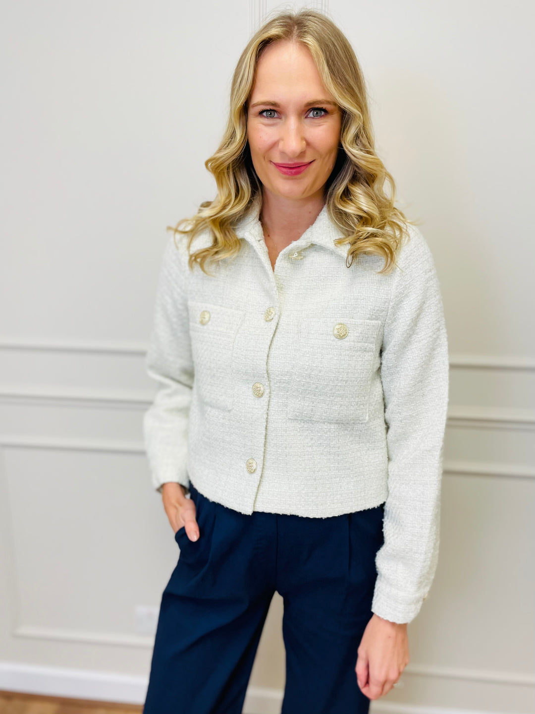 "EMILIA" Boucle Jacket-Ivory