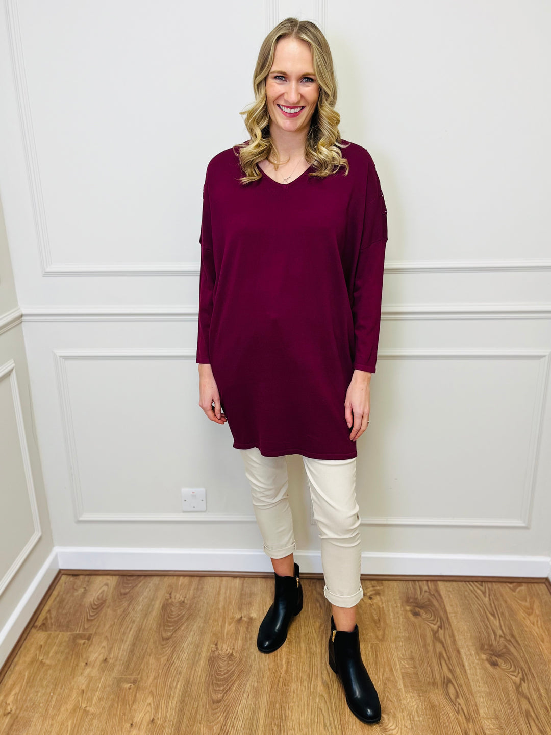 "RUTH” Embellished Tunic-Burgundy