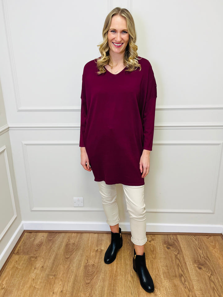 "RUTH” Embellished Tunic-Burgundy